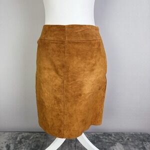 Express‎ Womens Gold Genuine Leather Back Slit Straight & Pencil Skirt Size 1/2